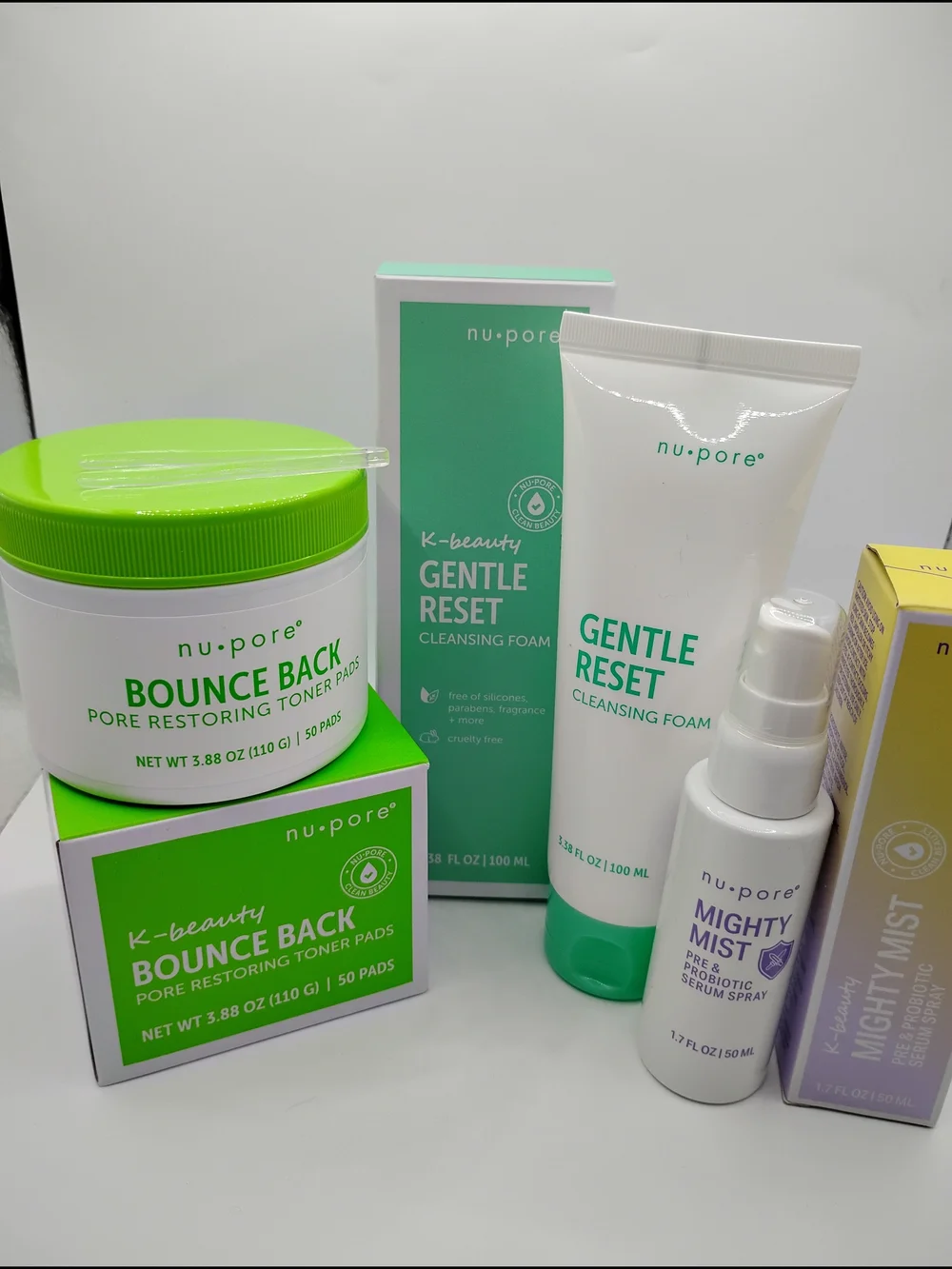K Beauty Gentle Reset Cleansing Foam + Bounce Back Toner Pads Set + Mighty Mist